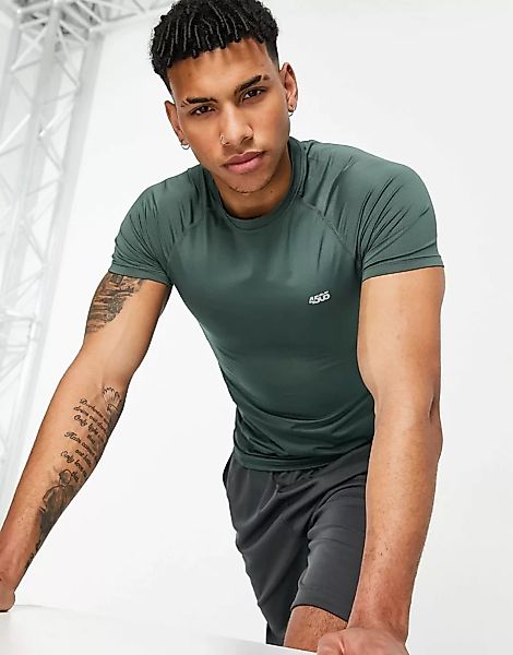 ASOS 4505 – Khakifarbenes Muskel-Training-T-Shirt mit Quick-Dry-Finish-Grün günstig online kaufen