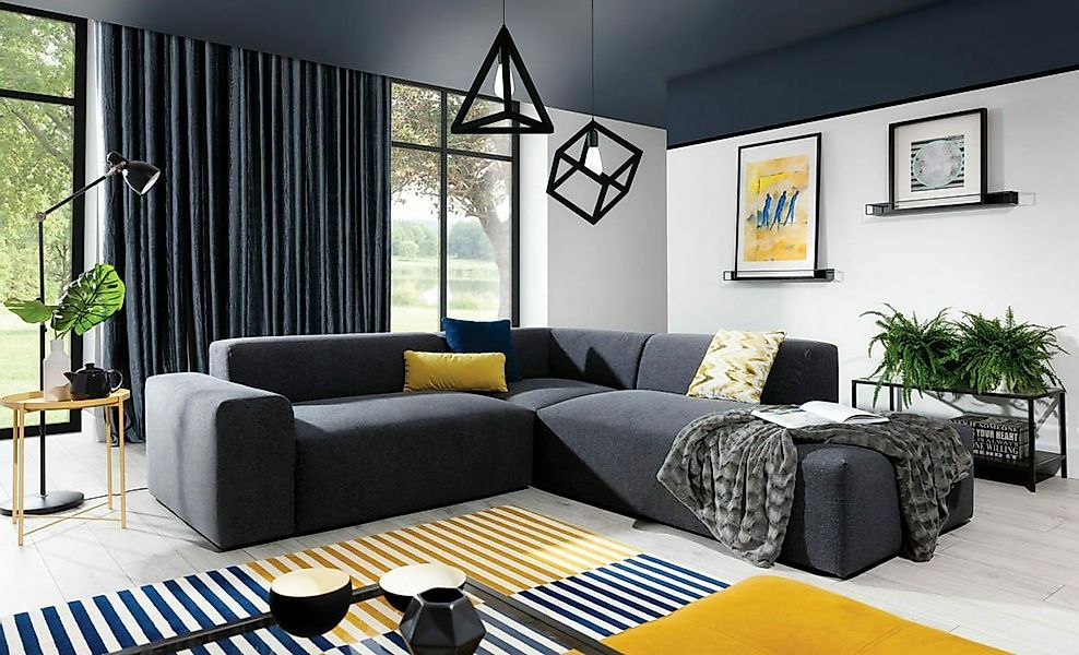 JVmoebel Ecksofa L-Form Sofa Wohnlandschaft Garnitur Polster Stoff Ecke Gra günstig online kaufen