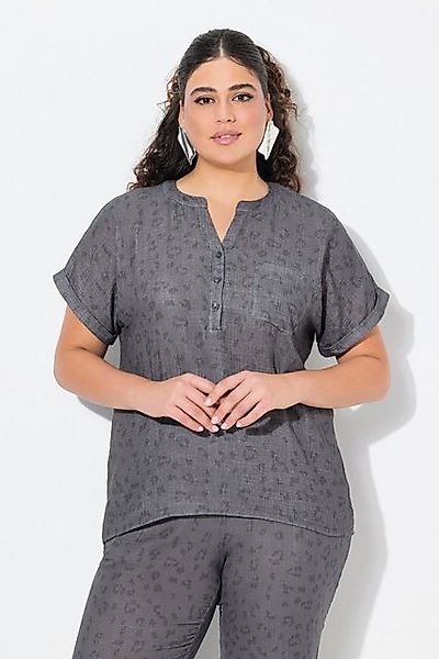 Ulla Popken Druckbluse Musselin-Bluse Oversized Tunika-Ausschnitt Halbarm günstig online kaufen
