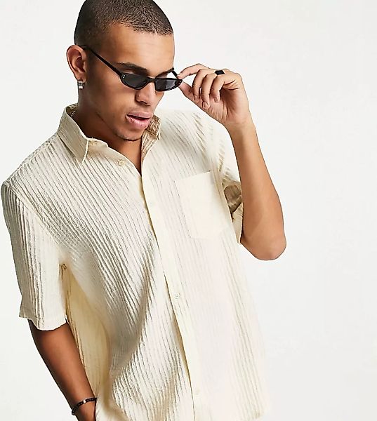 Reclaimed Vintage Inspired – Seersucker-Hemd in Ecru-Weiß günstig online kaufen