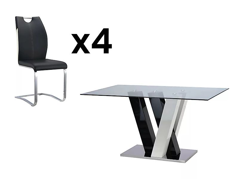 Sparset: Esstisch + 4 Stühle - Schwarz & Weiß - WINCH günstig online kaufen