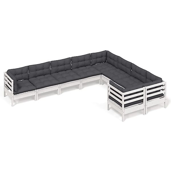 vidaXL 9-Tlg Garten-Lounge-Set mit Kissen Weiß Kiefernholz 3096984 günstig online kaufen