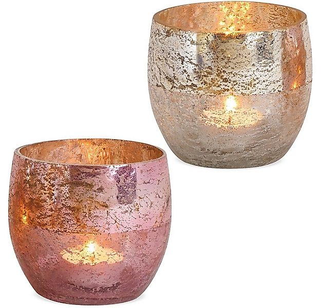 matches21 HOME & HOBBY Kerzenhalter Windlichter Bauernsilber creme & rosa 2 günstig online kaufen