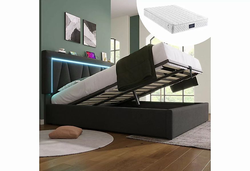 REDOM Polsterbett Doppelbett (160 x 200 cm Inklusive Matratze), LED Doppelb günstig online kaufen
