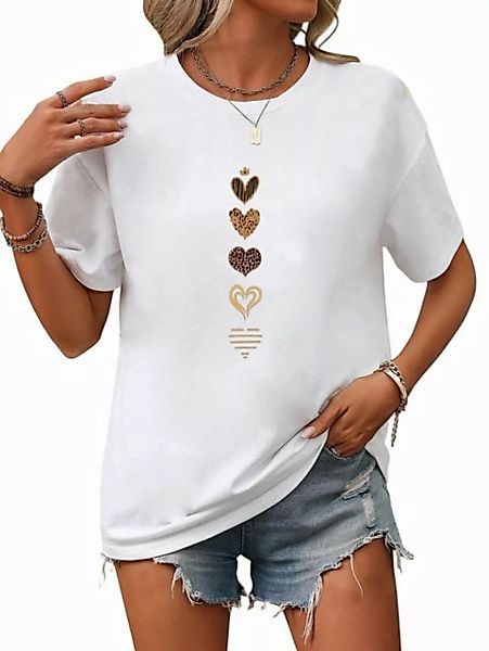 PYL T-Shirt Damen Sommer Casual T-Shirt mit Herz Print Tee günstig online kaufen