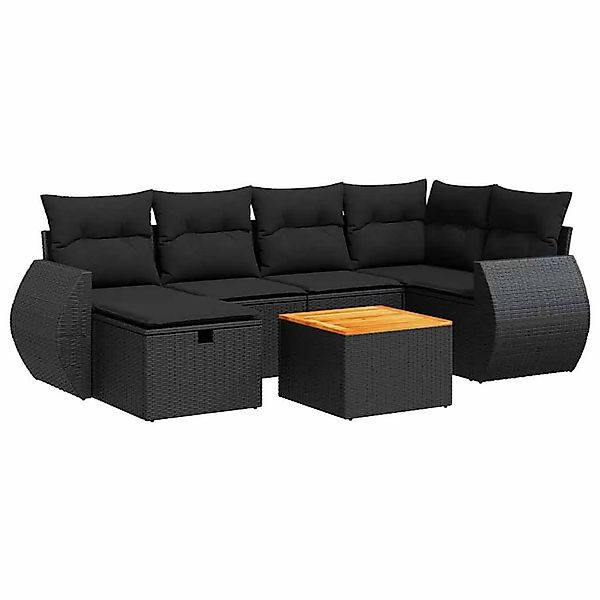 vidaXL 7-Tlg Garten-Sofagarnitur mit Kissen Schwarz Poly Rattan 3325842 günstig online kaufen