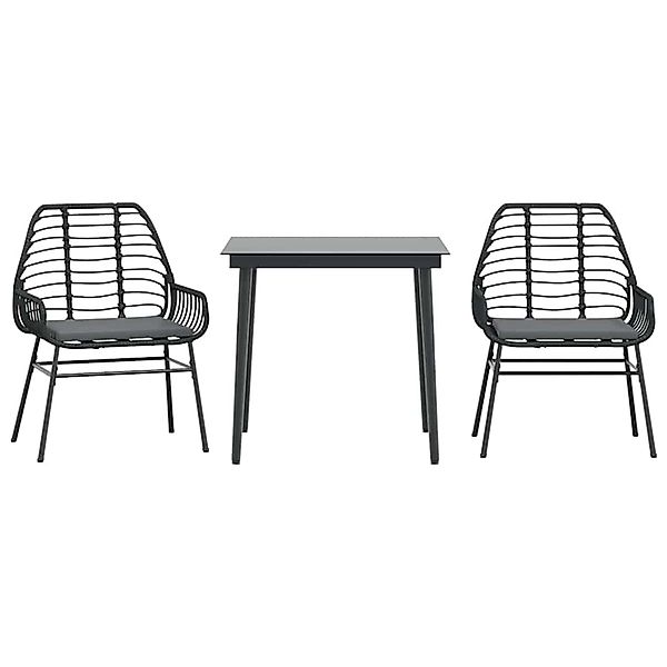 vidaXL 3-Tlg Garten-Essgruppe mit Kissen Schwarz Poly Rattan Glas 3334450 günstig online kaufen
