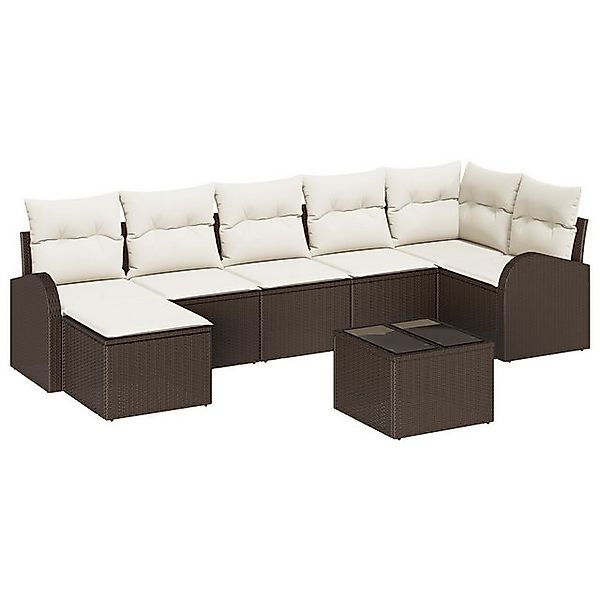 vidaXL Loungesofa 7-teiliges Garten Sofa Set mit Kissen Grau Poly Rattan, 8 günstig online kaufen