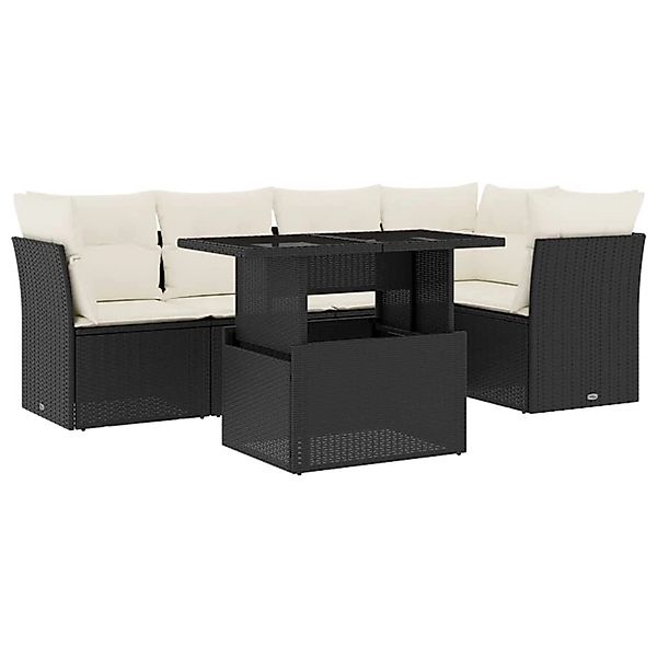 vidaXL 6-Tlg Garten-Sofagarnitur mit Kissen Schwarz Poly Rattan 3266566 günstig online kaufen