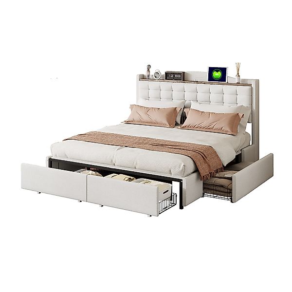 OKWISH Polsterbett Stauraumbett Doppelbett, Nachttisch mit günstig online kaufen