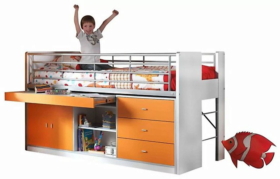Kindermöbel 24 Hochbett Jax weiß - orange inkl. Schreibtisch günstig online kaufen