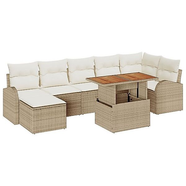 vidaXL Loungesofa 8-teiliges Garten-Esszimmer-Set mit Kissen Beige Poly Rat günstig online kaufen