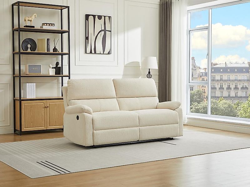 Relaxsofa elektrisch 3-Sitzer - Cord - Beige - LUNANO günstig online kaufen