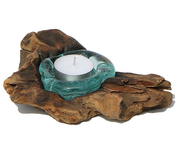 Wogeka Teelichthalter Glas Teelichthalter auf Wurzel-Holz Teakholz Gamal günstig online kaufen