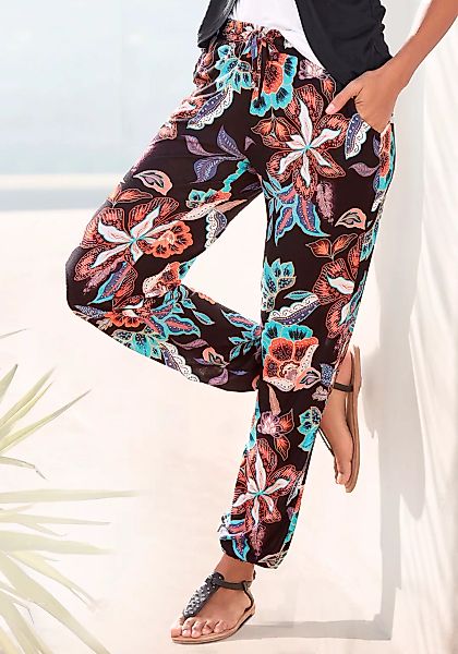 Vivance Jerseyhose mit großem Blumendruck und Taschen, Jerseyhose, elastisc günstig online kaufen