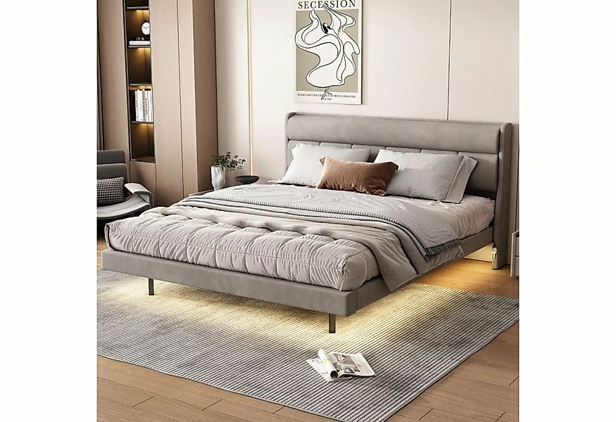 Ulife Polsterbett Samt Elegantes schwebendes Bett mit Sensorlicht (Ohne Mat günstig online kaufen