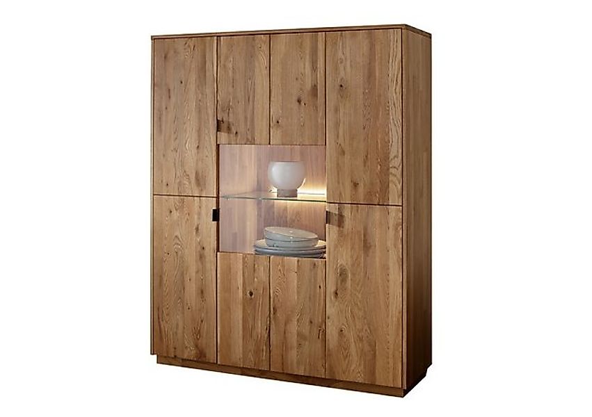 Main Möbel Vitrine Highboard 110x140cm "Hamburg" Wildeiche & Stahl schwarz günstig online kaufen