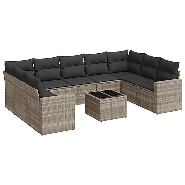 vidaXL 10-Tlg Garten-Sofagarnitur mit Kissen Hellgrau Poly Rattan 3219402 günstig online kaufen