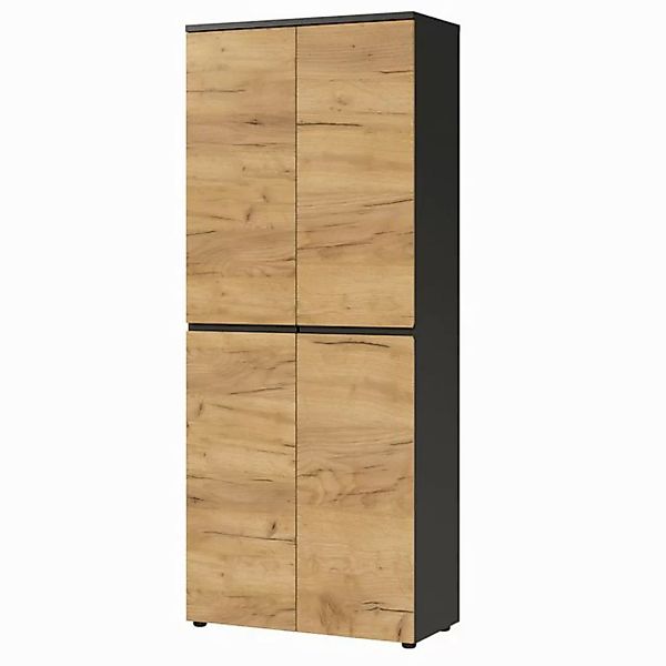 Lomadox Aktenschrank LUGANO-01 Büro 197 cm hoch in Graphit mit Navarra Eich günstig online kaufen