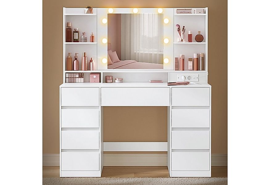 VASAGLE Schminktisch mit Spiegel und LED-Leuchten, Steckdosenleiste, Schubl günstig online kaufen