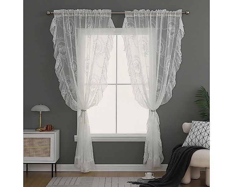 BTTO V&G Vorhang Florale Spitze Screening Tür Vorhänge, Stangendurchzug, Sp günstig online kaufen