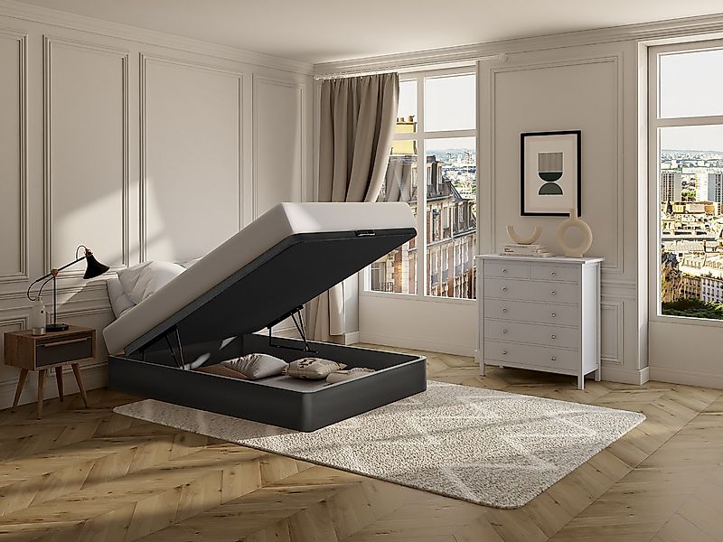 Bettgestell mit Bettkasten mit Schublade - 120 x 200 cm - Schwarz matt - HE günstig online kaufen