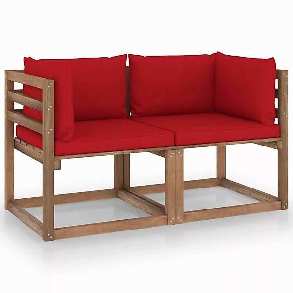 Garten-palettensofa 2-sitzer Mit Kissen Rot Kiefernholz günstig online kaufen