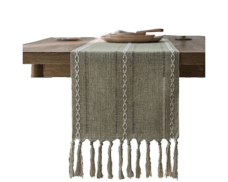 Kaket Tischläufer aus Baumwoll-Leinen, Bauernhaus-Stil, 33x183cm, mit Handq günstig online kaufen