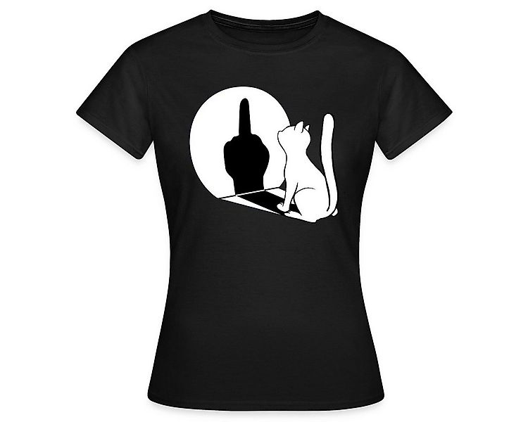 Spreadshirt T-Shirt Schattenspiel Katze Mittelfinger Frauen T-Shirt (1-tlg) günstig online kaufen