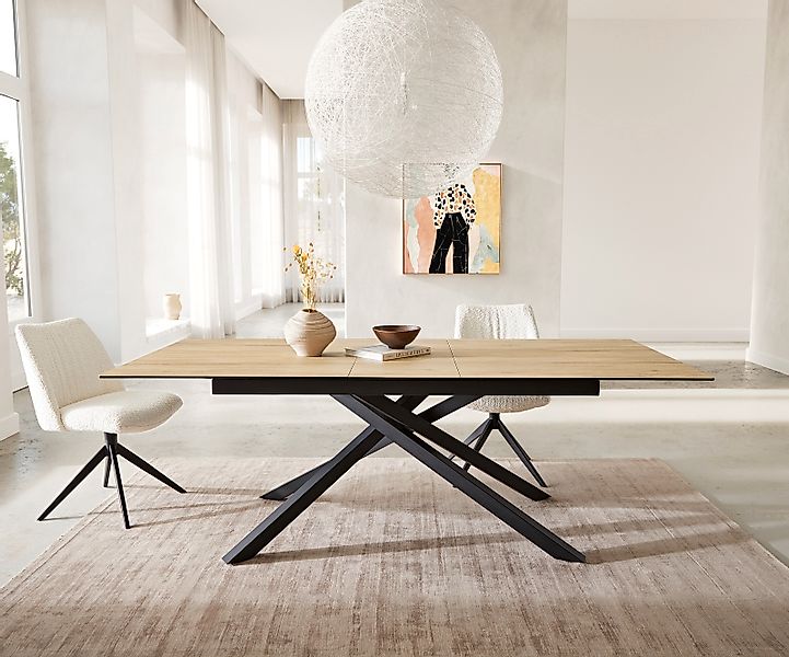 Esstisch Edge 180-220x100 Keramik Laminam® Sabbia Eichefarbig Kreuzgestell günstig online kaufen