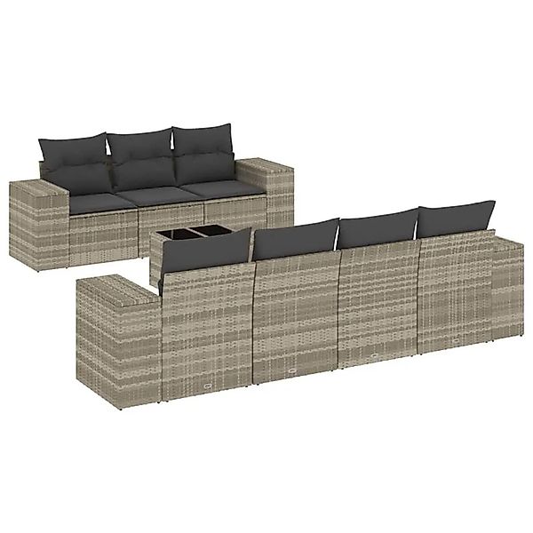 vidaXL 8-Tlg Garten-Sofagarnitur mit Kissen Hellgrau Poly Rattan 3222331 günstig online kaufen