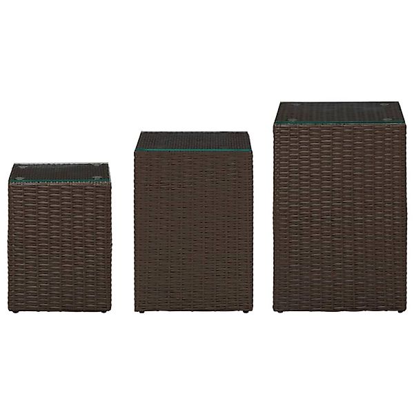 vidaXL Beistelltische 3 Stk. mit Glasplatten Braun Poly Rattan günstig online kaufen
