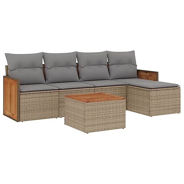 vidaXL 6-Tlg Garten-Sofagarnitur mit Kissen Beige Poly Rattan 3260008 günstig online kaufen