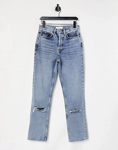 Topshop – Ausgeblichene Dad-Jeans aus einem recycelten Baumwollmix mit Riss günstig online kaufen