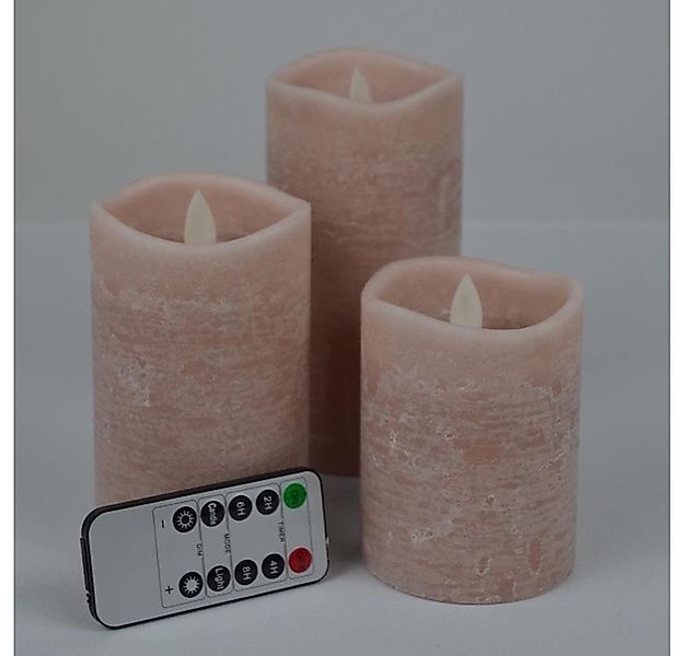 FHS LED-Kerze 3er LED Echtwachskerzen Set rose meliert FB Timer günstig online kaufen