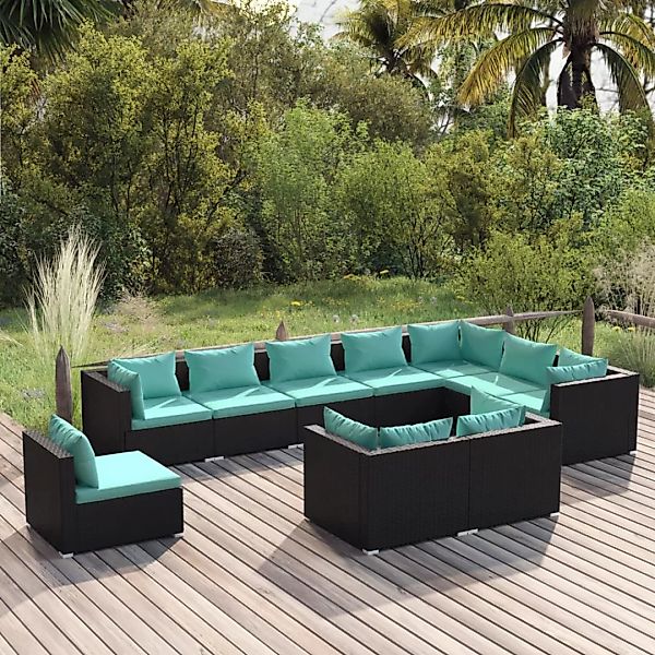 Vidaxl 10-tlg. Garten-lounge-set Mit Kissen Poly Rattan Schwarz günstig online kaufen