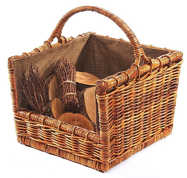 Kobolo Kaminholzkorb Holztrage Rattan lacak mit abnehmbarem Leinenstoff günstig online kaufen