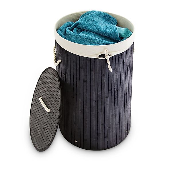 relaxdays Wäschekorb Bambus rund, Schwarz günstig online kaufen
