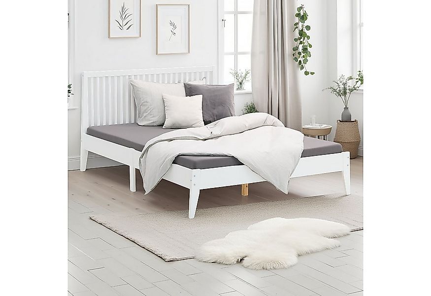 Homestyle4u Holzbett 140x200 Doppelbett Bettgestell Futonbett Weiß Holz mit günstig online kaufen