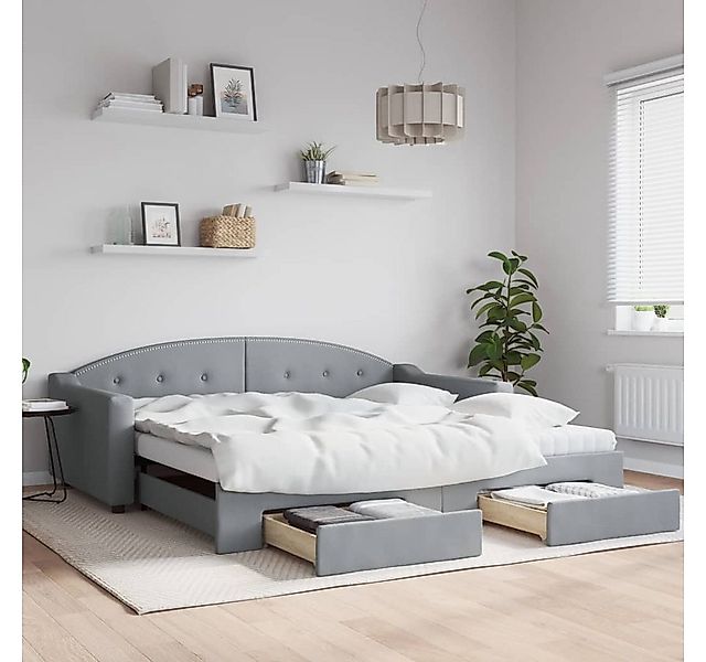 vidaXL Bett, Tagesbett Ausziehbar mit Schubladen Hellgrau 100x200 cm Stoff günstig online kaufen