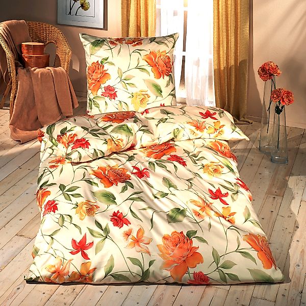 Estella Interlock Jersey Bettwäsche Sofia 6549-450 Blumen Gelb 135x200 günstig online kaufen