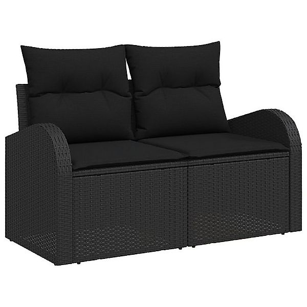 vidaXL Loungesofa 2-Sitzer Garten Sofa mit Kissen Schwarzes Poly-Rattan, 1 günstig online kaufen
