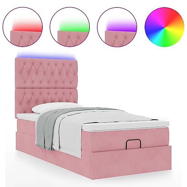 vidaXL Bett Ottoman-Bett mit Matratzen & LEDs Rosa 90x190 cm Samt günstig online kaufen