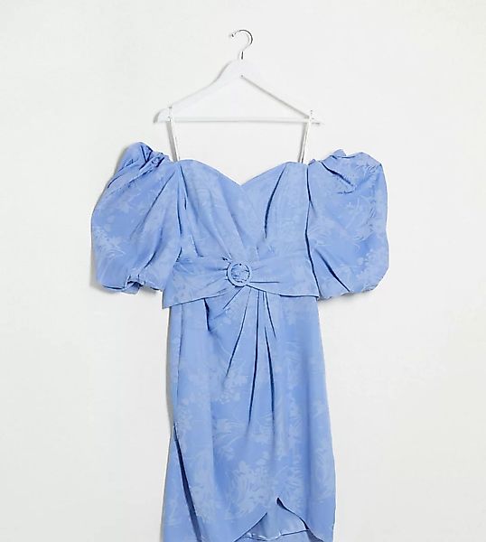 Forever New Curve – Kleid mit Puffärmeln und Gürtel in Lavendelblau günstig online kaufen
