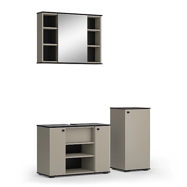 Vicco Badmöbel-Set Joli, Greige/Schwarz, 3 Teile, mit Midischrank, (3-St., günstig online kaufen