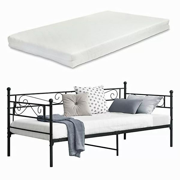 en.casa Metallbett, »Kerava« Einzelbett 90x200 cm mit Kaltschaummatratze Sc günstig online kaufen