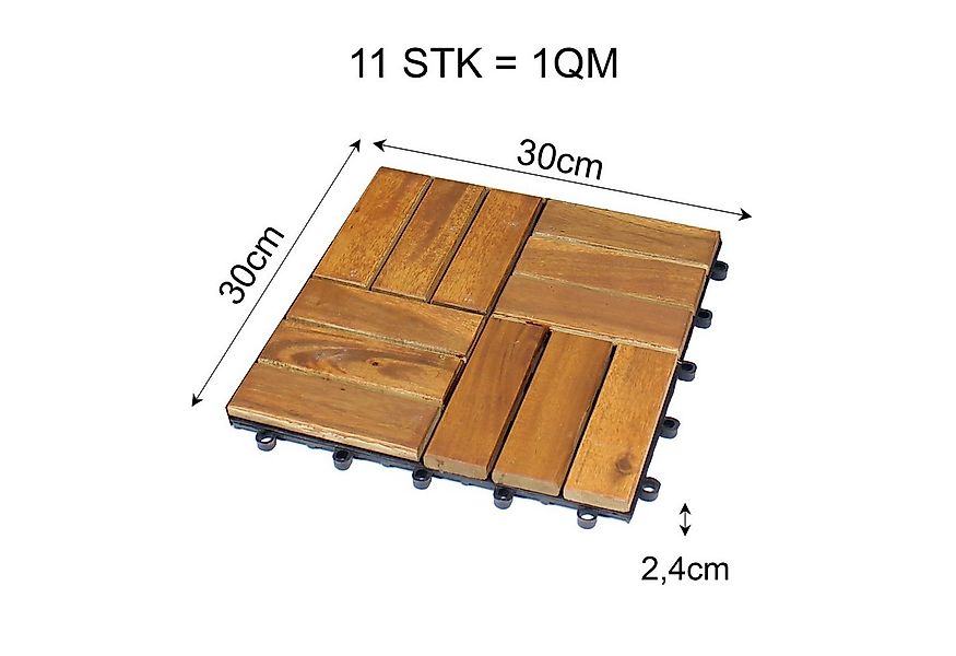 BigDean Holzfliesen 11er Pack für Balkon 30x30cm 1qm Akazie Klicksystem Bal günstig online kaufen