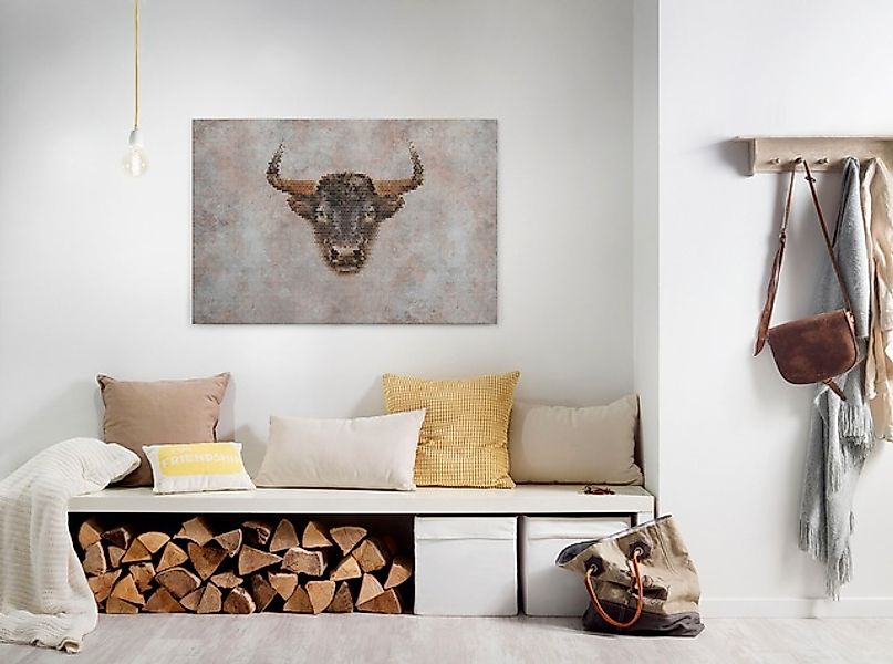 Bricoflor Leinwand Bild Mit Ochse In Betonoptik Graues Wandbild Im Industri günstig online kaufen