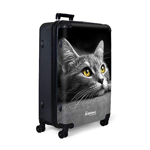 NoBoringSuitcases.com© Hartschalen-Trolley Schwarz-weiße Katze mit gelben günstig online kaufen