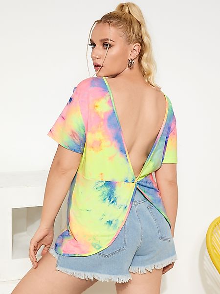 YOINS Plus Größe rückenfreies Design Tie Dye T-Shirt günstig online kaufen